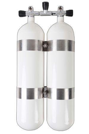 ecs, 2x 7 L Doppelgerät / 300 bar Stahlflaschen mit Absperrbrücke 14mm Abstand