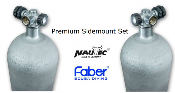 Faber, 12 L Sidemount Premium Set LI/RE 200 bar Stahl mit Nautec Ventilen (Hot Dipped)